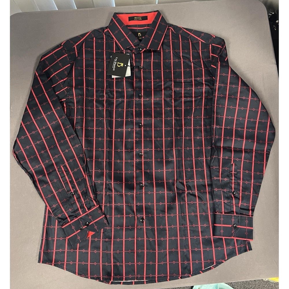 Leo Danieli Dress shirt Collared Long sleeve 100% cotton black red NWT